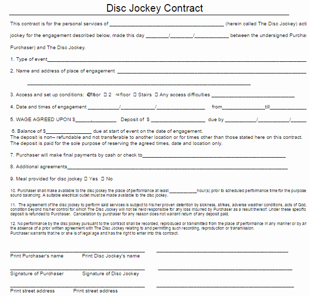 Wedding Dj Contract Template Lovely Dj Contract Template