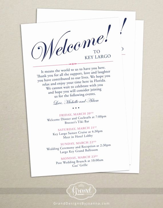 Wedding Hotel Welcome Letter Template Awesome Itinerary Cards for Wedding Hotel Wel E Bag Printed Schedule Destination Wedding Wel E