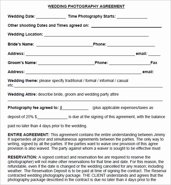Wedding Photography Contract Pdf New Simple Graphy Contract Template