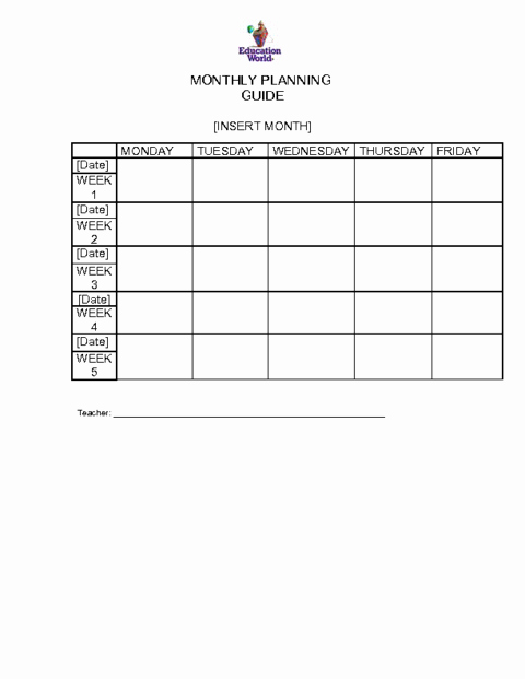Weekly Lesson Plan Template Doc Elegant Monthly Planning Guide Template