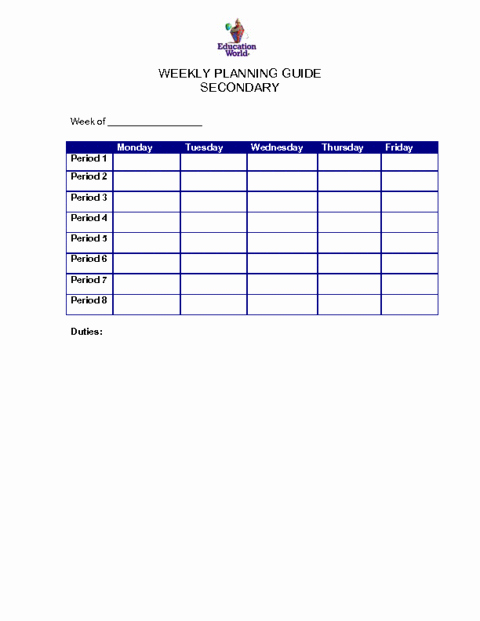 Weekly Lesson Plan Template Doc Lovely Secondary Weekly Planning Guide Template