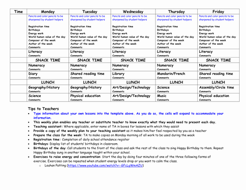 Weekly Lesson Plan Template Elementary Awesome Weekly Lesson Plan Template with Tips by Zenuzek