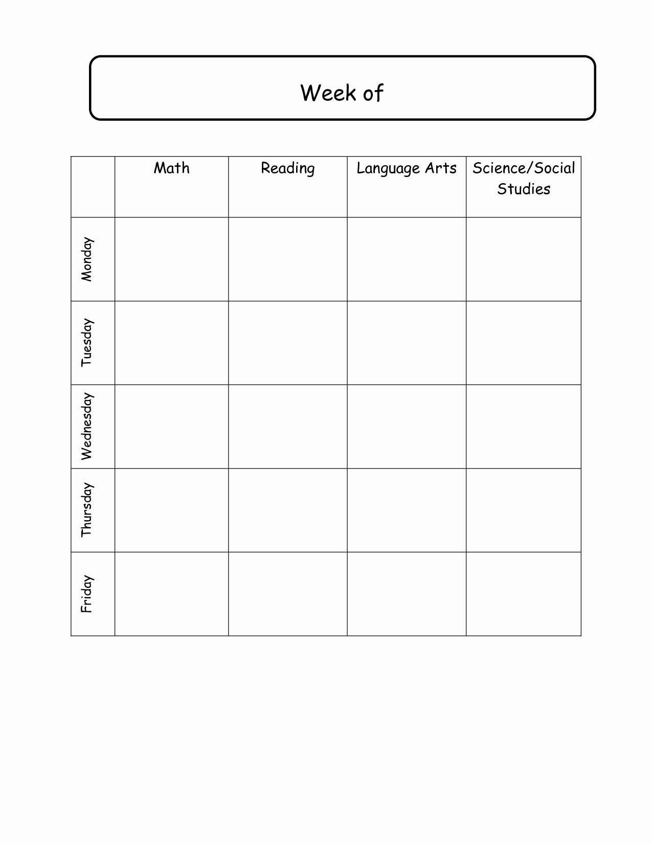 Weekly Lesson Plan Template Elementary Lovely Elementary School Daily Schedule Template