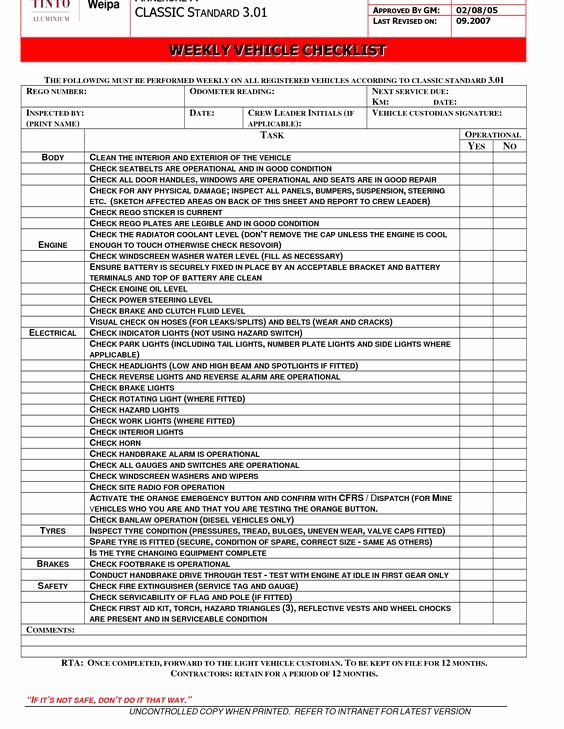 Weekly Vehicle Maintenance Checklist Awesome Checklist Template Templates and Vehicles On Pinterest