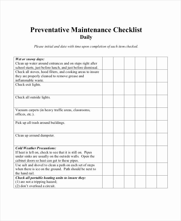 Weekly Vehicle Maintenance Checklist Fresh Free 22 Maintenance Checklist Examples &amp; Samples In Google Docs Word Pages Pdf