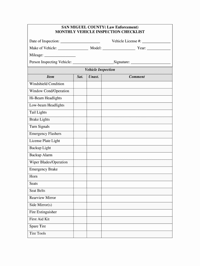Weekly Vehicle Maintenance Checklist Lovely Monthly Vehicle Inspection Checklist Fill Line Printable Fillable Blank