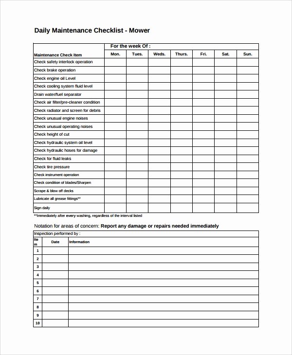 Weekly Vehicle Maintenance Checklist Unique Sample Daily Checklist 16 Documents In Word Pdf