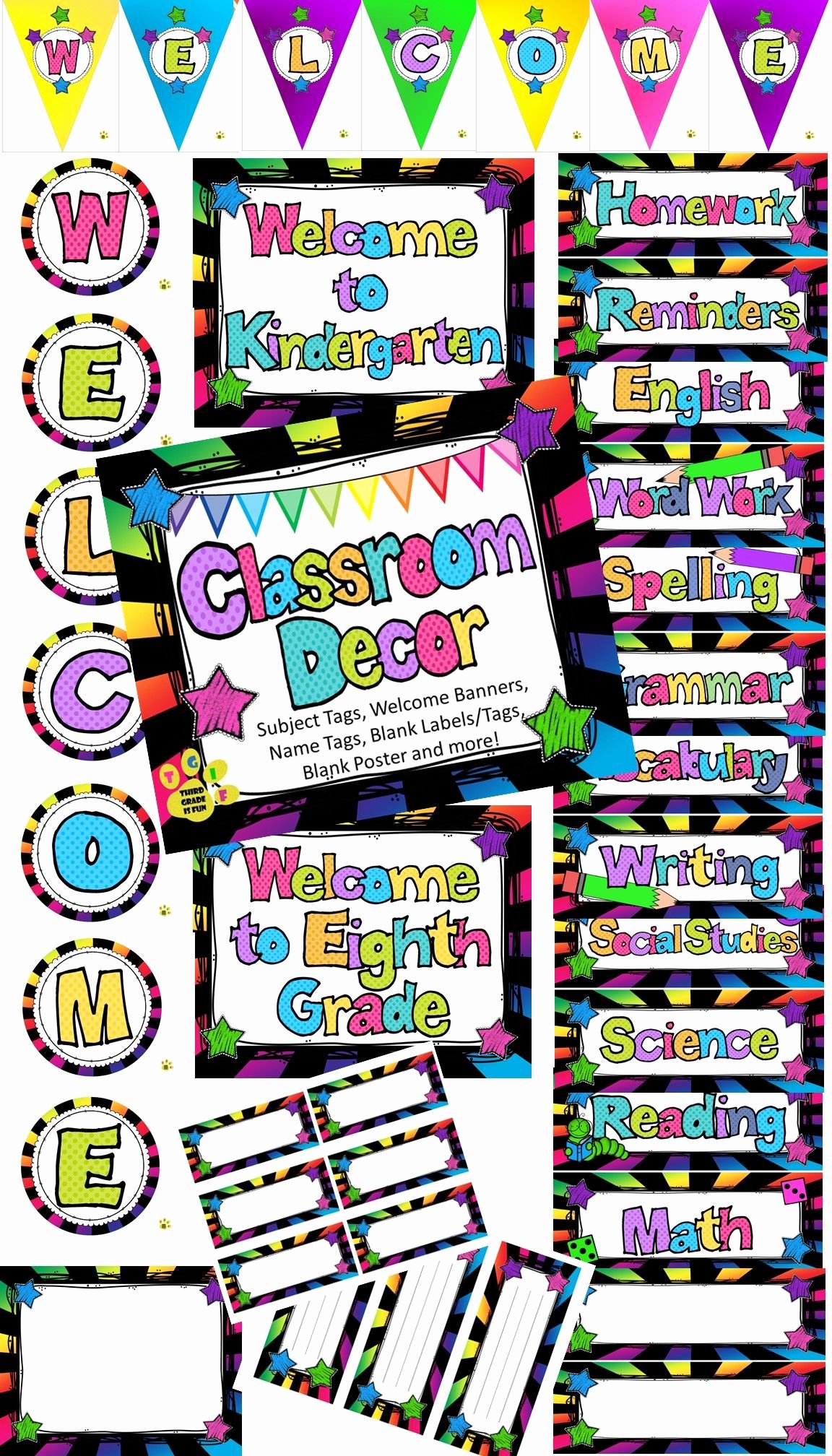 Welcome Banners for School Unique Back to School K 8 Bright Colors Wel E Banners Name &amp; Subject Tags &amp;more