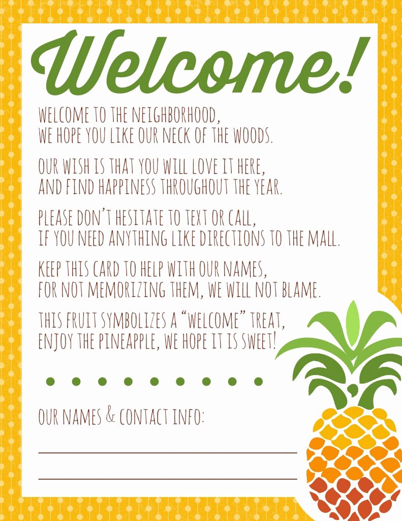 Welcome to the Neighborhood Letter Elegant Wel E to the Neighborhood Pineapple Gift Printable