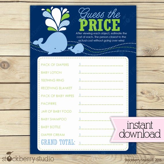 Whale Baby Shower Free Printables Luxury Whale Price is Right Guess the Price Printable Game