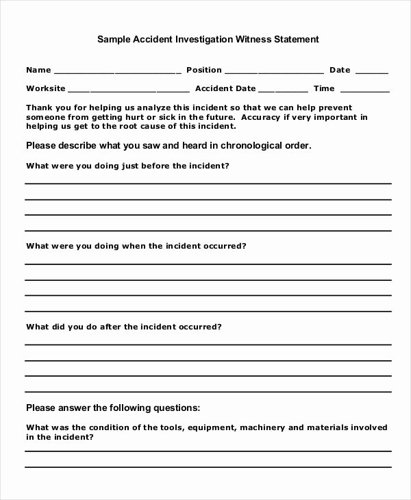 Witness Statement Template Word Awesome Best S Of Workplace Accident Report form Work – Teplates for Every Day
