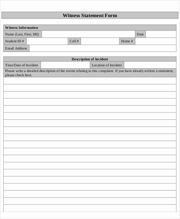 Witness Statement Template Word Beautiful Statement form Examples