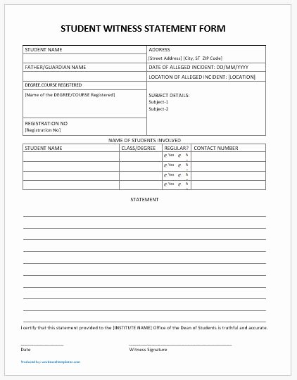 Witness Statement Template Word Luxury Generic &amp; Student Witness Statement forms Ms Word