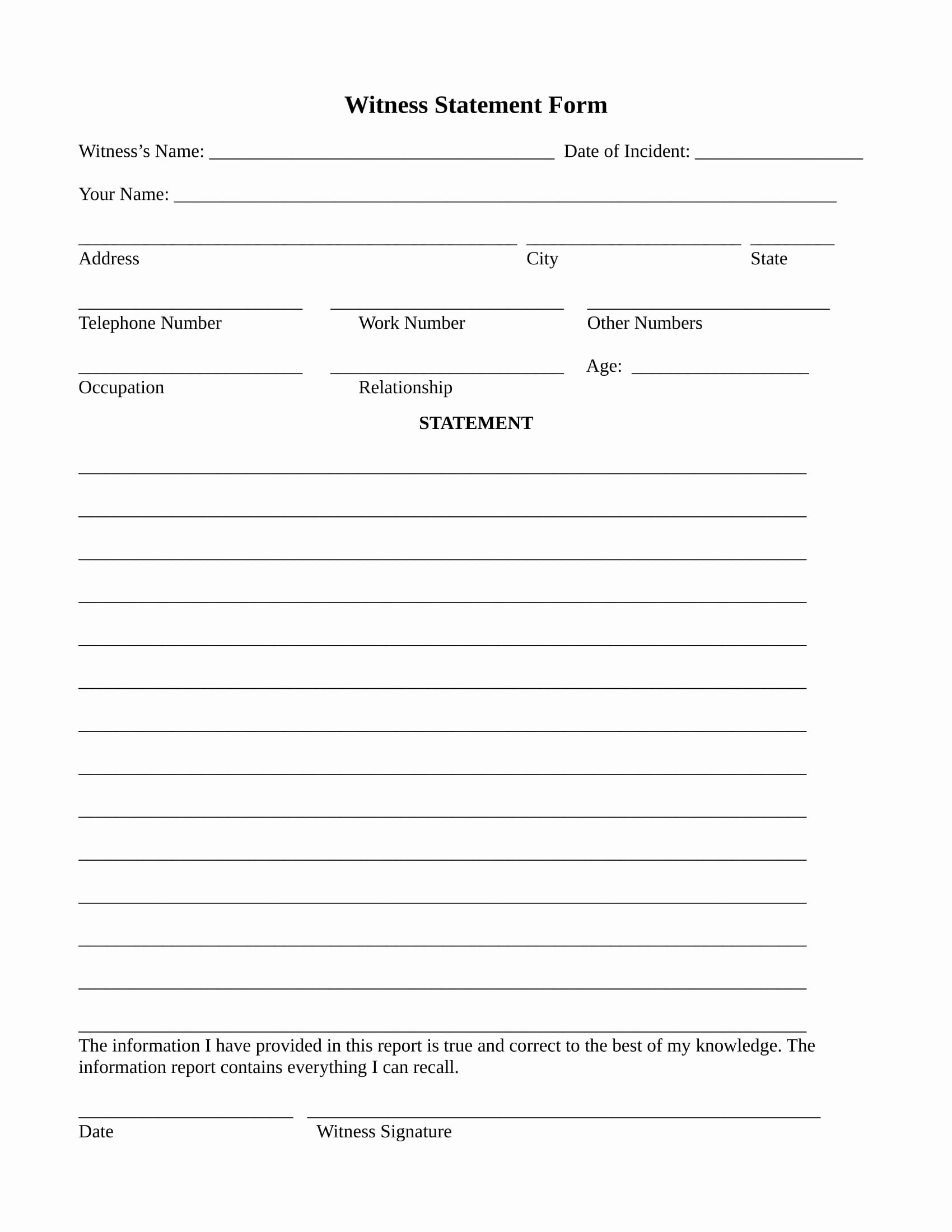 Witness Statement Template Word Unique Free 14 Employee Witness Statement forms In Word
