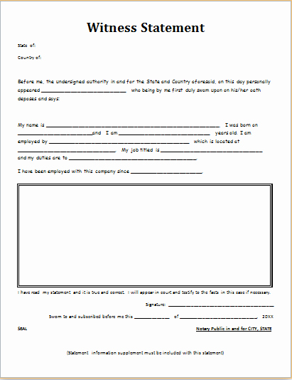 Witness Statement Template Word Unique Witness Statement Template for Ms Word