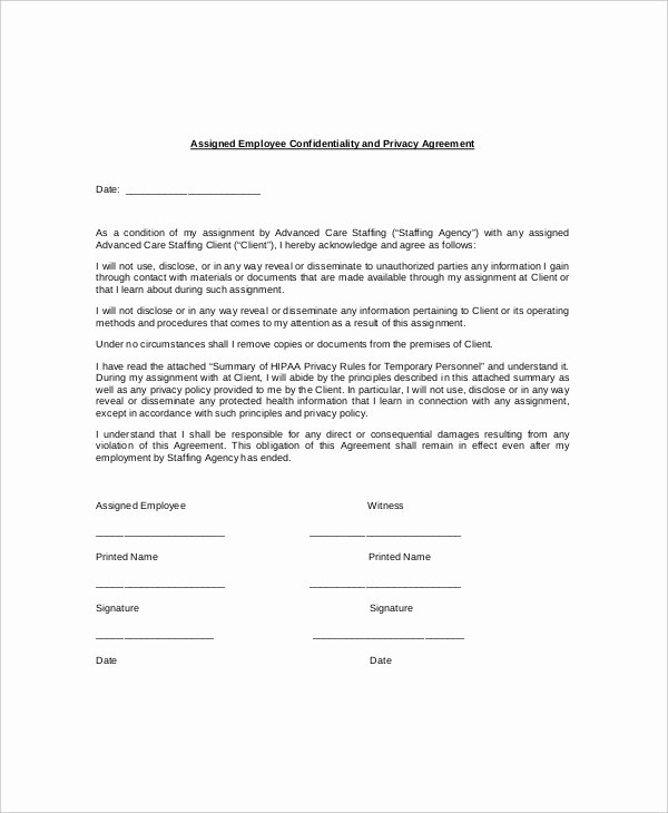 Word Employee Confidentiality Agreement Templates Fresh 16 Employee Confidentiality Agreement Templates Free