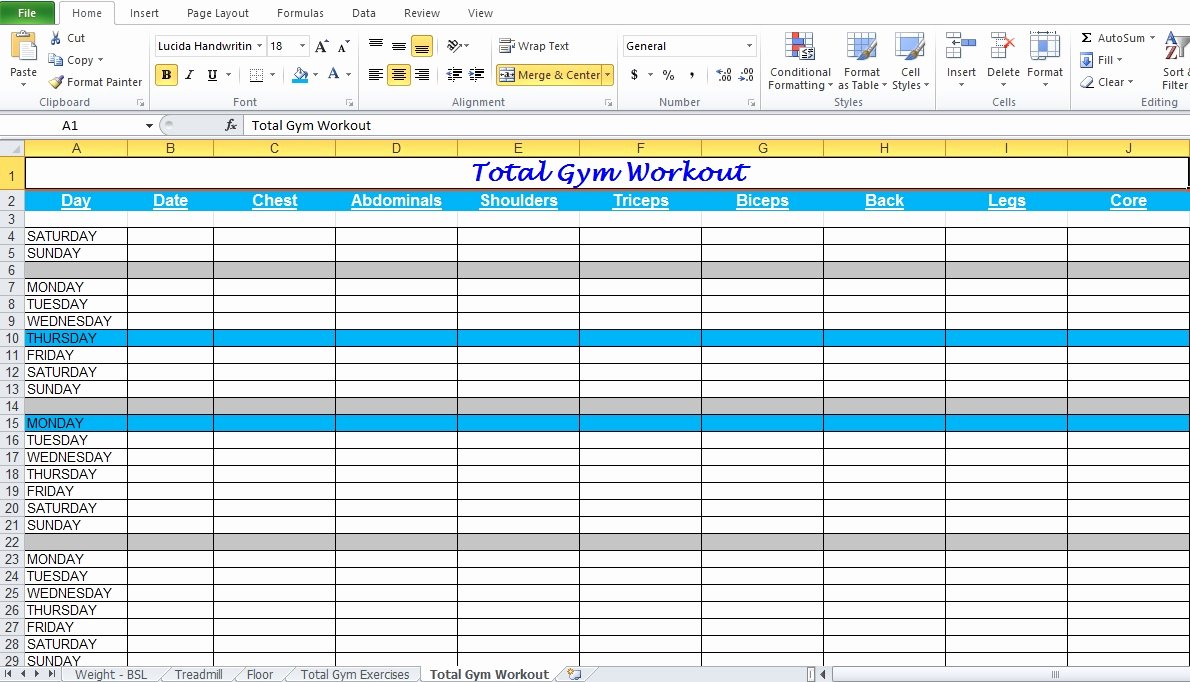 Workout Plan Template Excel Unique Gym Workout Plan Spreadsheet for Excel Excel Tmp
