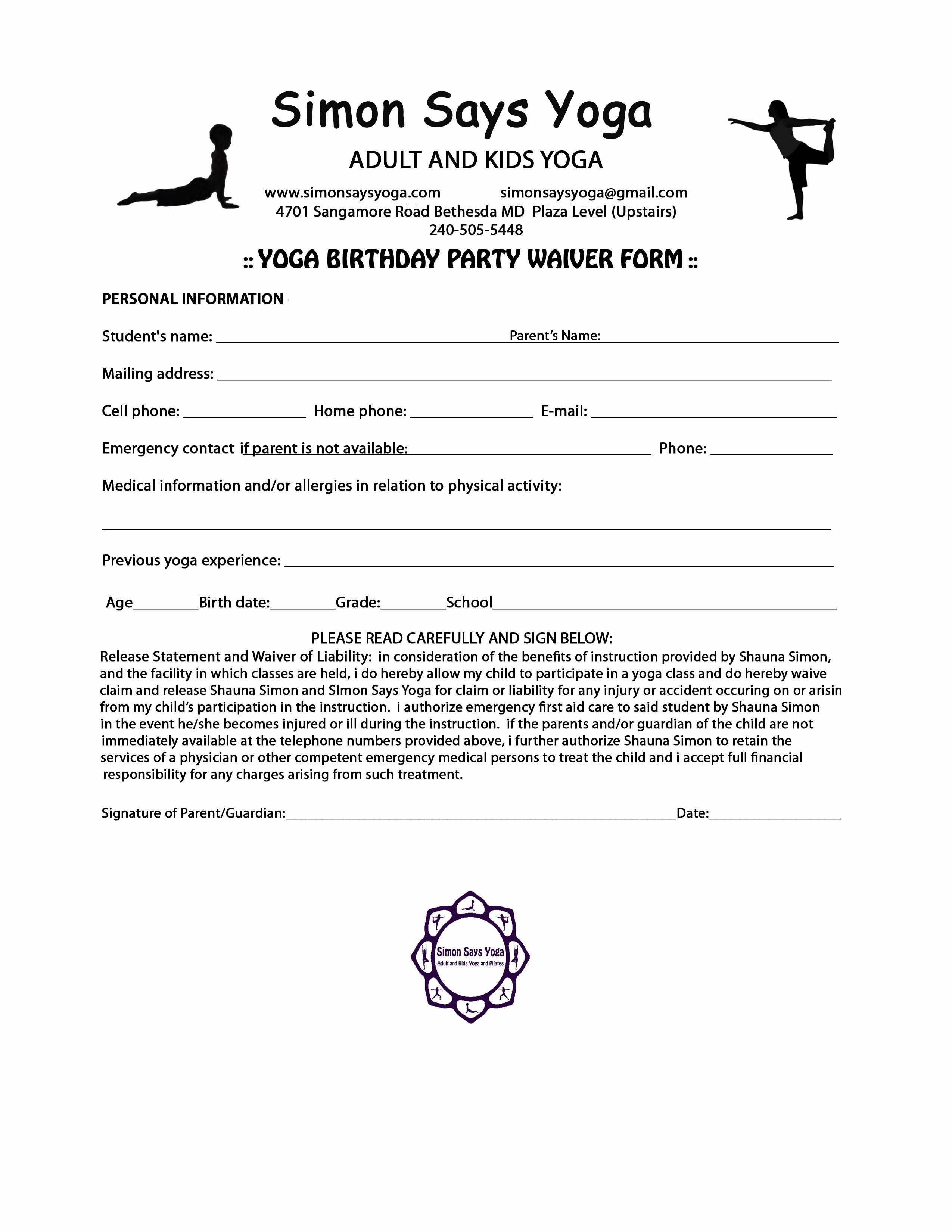Yoga Waiver form Template Fresh Index Of Images